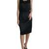 Black Polyester Lace Trim Sheath Midi Dress - Image 2