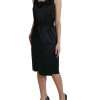Black Polyester Lace Trim Sheath Midi Dress - Image 3