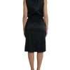 Black Polyester Lace Trim Sheath Midi Dress - Image 4