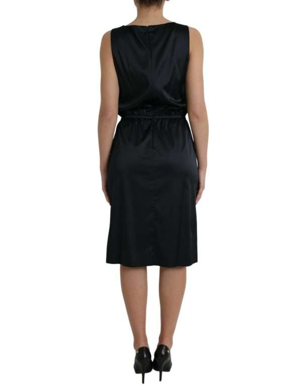 Black Polyester Lace Trim Sheath Midi Dress - Image 4