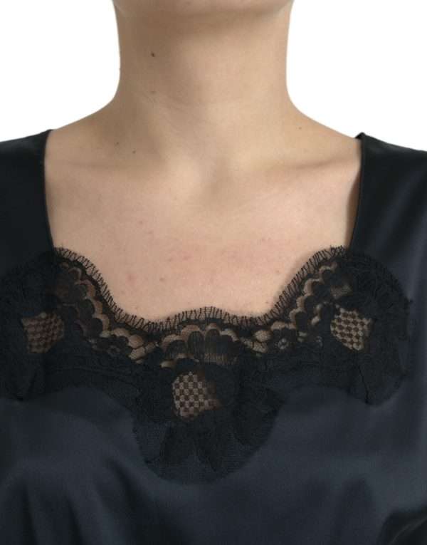 Black Polyester Lace Trim Sheath Midi Dress - Image 5