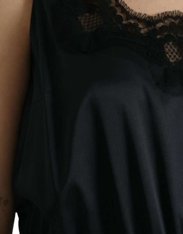 Black Polyester Lace Trim Sheath Midi Dress - Image 6