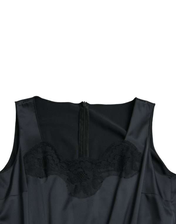 Black Polyester Lace Trim Sheath Midi Dress - Image 7