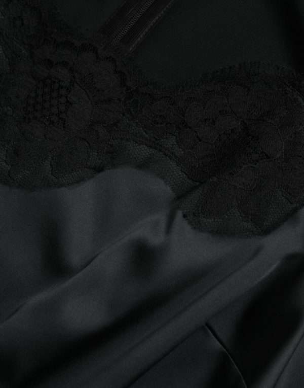 Black Polyester Lace Trim Sheath Midi Dress - Image 8