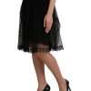 Black Nylon Lace Trim High Waist A-line Skirt - Image 3