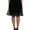 Black Nylon Lace Trim High Waist A-line Skirt - Image 4