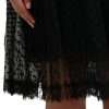Black Nylon Lace Trim High Waist A-line Skirt - Image 5