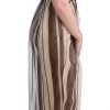 Beige Brown Striped Silk Sheath Dress - Image 4