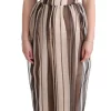 Beige Brown Striped Silk Sheath Dress - Image 7
