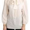 Off White Scarfneck Long Sleeves Blouse Silk Top - Image 2