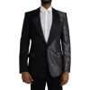 Black Silver Silk Single Breasted Coat Blazer - Image 2