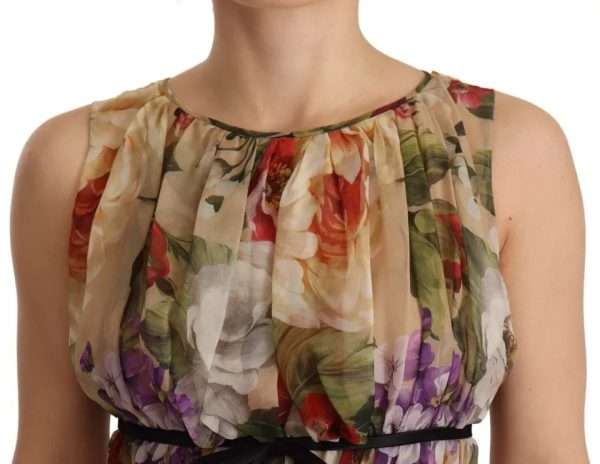 Beige Floral Sleeveless Round Neck Mini Dress - Image 6