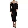 Black Cold Shoulder Stretch Tulle Midi Dress - Image 2