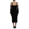 Black Cold Shoulder Stretch Tulle Midi Dress - Image 4