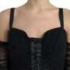 Black Cold Shoulder Stretch Tulle Midi Dress - Image 5