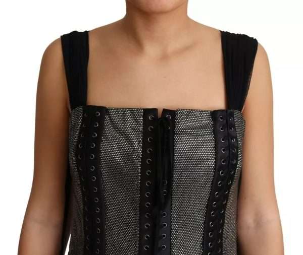 Black Crystals Lace Up Runway Gown Dress - Image 3