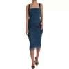 Blue Mesh Trim Ruched Tulle Sheath Dress - Image 2