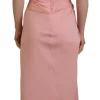 Pink Silk Stretch Strapless Sheath Midi Dress - Image 4