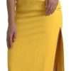 Yellow One Shoulder Side Slit Midi Dress - Image 4