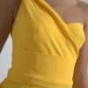 Yellow One Shoulder Side Slit Midi Dress - Image 8