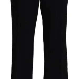 Black Wool Stretch Cropped Capri Trouser Pants