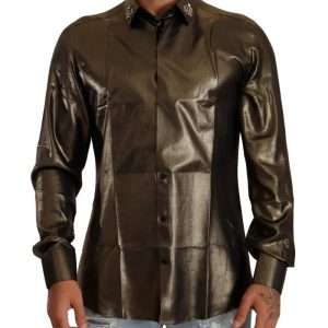 Metallic Gold DG Embroidered Crown Silk Top Shirt