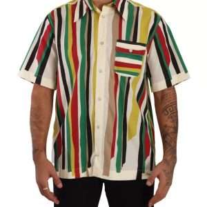 Multicolor Striped Short Sleeve Cotton Shirt