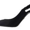 Black Embellished Charmeuse Slingback Heels Shoes - Image 5