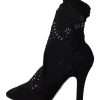 Black Stretch Pumps Boots Floral Lace Shoes - Image 3