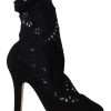 Black Stretch Pumps Boots Floral Lace Shoes - Image 4