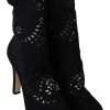 Black Stretch Pumps Boots Floral Lace Shoes - Image 8