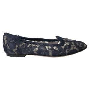 Dark Blue Taormina Lace Slip On Flats Shoes