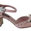 Pink Brocade Crystal Lily Ankle Strap Shoes - Image 4
