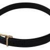 Black Exotic Leather Gold Metal Buckle Belt - Image 4