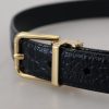 Black Exotic Leather Gold Metal Buckle Belt - Image 5