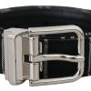 Black White Cotton Metal Silver Buckle Belt - Image 2