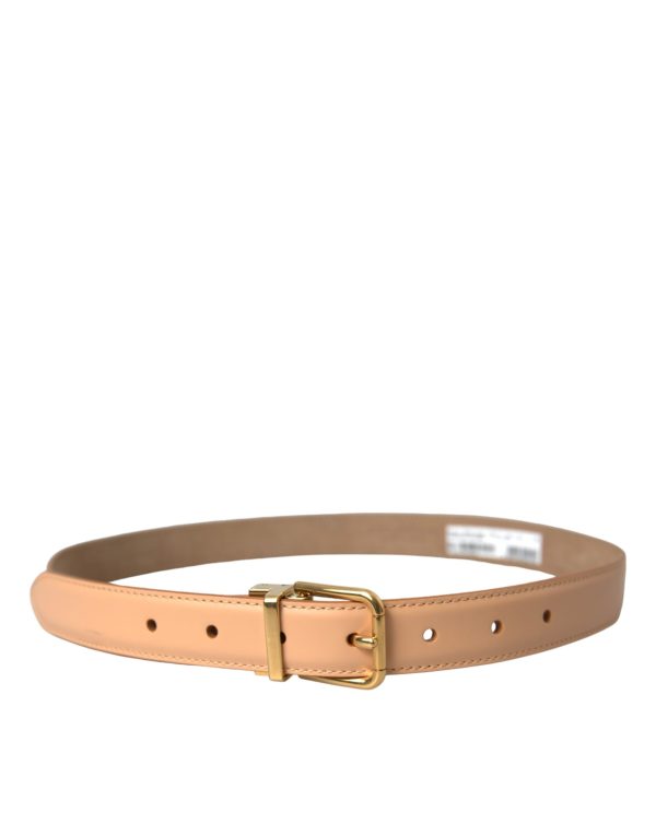 Beige Calfskin Leather Gold Metal Buckle Belt - Image 2