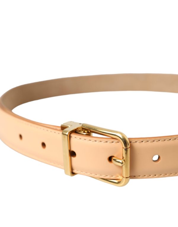 Beige Calfskin Leather Gold Metal Buckle Belt - Image 3