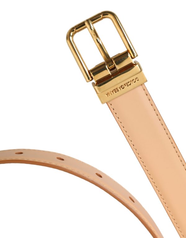Beige Calfskin Leather Gold Metal Buckle Belt - Image 4