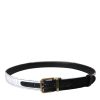 Black White Patchwork Gold Metal Buckle Belt - Image 2