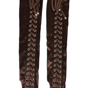 Brown Acetate Lace Up Fingerless Gloves