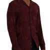 Maroon Crown Jacquard Silk Long Sleeve Shirt - Image 2