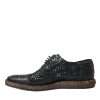 Black Woven Goat Leather Lace Up Derby Shoes - Image 5