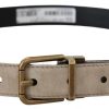 Beige Velvet Leather Gold Tone Metal Buckle Belt - Image 2