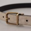 Beige Velvet Leather Gold Tone Metal Buckle Belt - Image 6