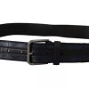 Blue Black Logo Print Silver Buckle Belt - Image 4