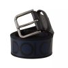 Blue Black Logo Print Silver Buckle Belt - Image 3