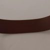 Brown Wide Waist Leather Gold Oval Metal Buckle Belt - Image 7