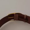 Brown Wide Waist Leather Gold Oval Metal Buckle Belt - Image 6