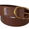 Brown Wide Waist Leather Gold Oval Metal Buckle Belt - Image 4
